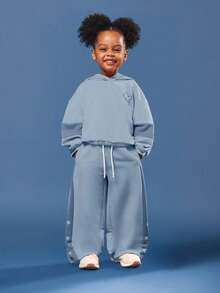 SUMWON Girls Essentials Cinched Hoodie Wide Leg Sweatpant Co-Ord Set Casual Tracksuit Vacation - Blue - View 6