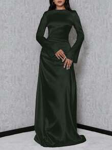 EURMUSE Váy đuôi cá tay kèn dành cho nữ - Màu xanh lá cây đậm - Xem 6