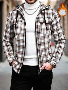 Manfinity Homme Chaqueta con capucha casual a cuadros para hombre, otoño