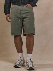 Musero Longline Cargo Pocket Carpenter Denim Shorts Spring Summer - Army Green - View 2
