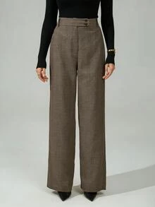 SHEIN Tall Damen Hoch taillierte Hahnentrittmuster gerade locker geschnittene Lässig Hose, Business, Retro, Party, Resort, Ausflug, Old Money, Sirene Koketterie, Abschlussball, Valentinstag, Kreuzfahrt Outfit, Pendeln, reichhaltig geschichtet, Date Night, Zusammenkunft, Minimalismus, Geburtstag, formelle Veranstaltung, Pause, bescheiden, schick, Lässig, Einkaufen, Streetwear, Ausgehen, karierte Hose Damenhose mit hoher Taille Weite Beine Hose, schicke Hose für Damen, Herbst - Braun - Übersicht 11