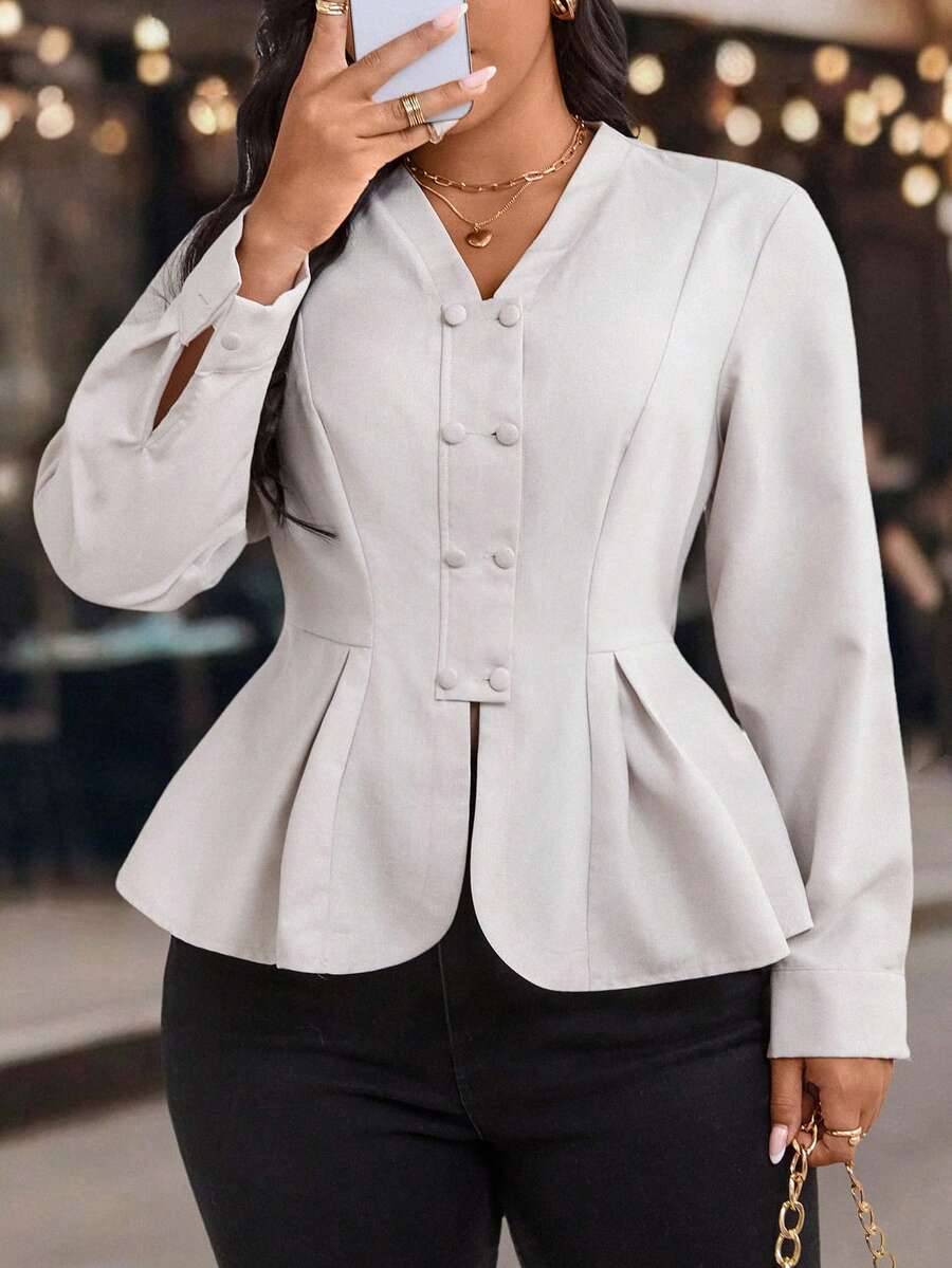 EMERY ROSE New Plus Size Women Umbrella Hem Cardigan, Elegant Blouse, Versatile Top, Refined Plus Size Apparel, Suitable For Commute, Date, Daily Wear