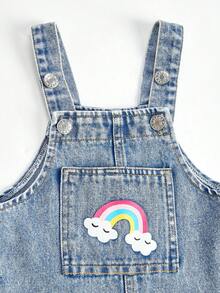 Baby Girls' Denim Overalls, Casual Cute Personalized Vacation Design, Loose Fit Adjustable Bib Pants, Soft Comfortable Cotton Denim Fabric, Suitable For Daily Wear, Parties, School, Commute, Autumn/Winter New Arrival - Medium Wash - View 4