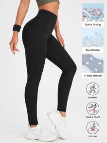 Easithlete Quần legging bó cạp cao liền mạch dành cho nữ - Quần legging mềm mại, thoáng khí, co giãn 4 chiều, nhanh khô, dùng để chạy bộ, đạp xe, tập yoga, bóng chày, tập thể dục thường ngày - màu đen - Xem 6