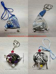 Handmade Embroidered Keychain - Folk Art Triangle & Circle Charm For Bag & Purse, Unique Gift - Multicolor - View 6