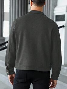 Manfinity CasualCool Áo khoác nam trơn màu có khóa kéo thường ngày, áo khoác crop mùa thu/đông cho nam, áo khoác nam, áo khoác mùa hè cho nam, áo khoác nam dài tay có khóa kéo thường ngày - Xám - Xem 2