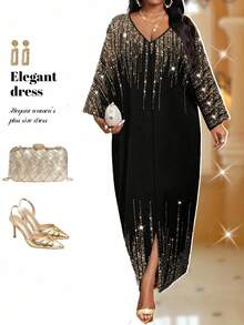 Fleurora New Spring And Summer Autumn And Winter Elegant Print Sequin Gold&Black Party Commuting Office Colorful Woven Notched Ball Gown Short Sleeve Kaftan Dress Plus Size Dresses Christmas Dress Graduation Dress Stylish Clothing Collection