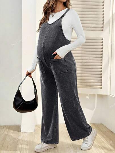 SHEIN 孕妇纯色口袋紧身连衣裤