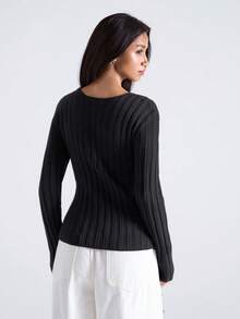 LYSMO Maglione casual a maniche lunghe con design a crociera grigio scuro, top grigio scuro per donna