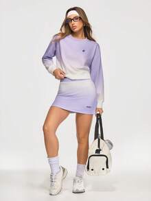Eassivo Eassivo Women's Ombre Purple Tennis Skirt, Gradient High Waist Drawstring Skirt, Casual Sporty Athleisure Skirt - Purple - View 6
