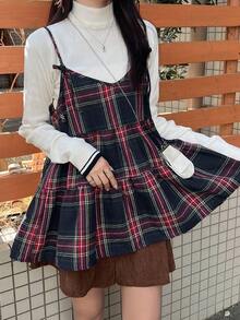 Women's Plaid Strap Bowknot Layered Patchwork A-Line Casual Tank Top, Autumn - Multicolor - View 7