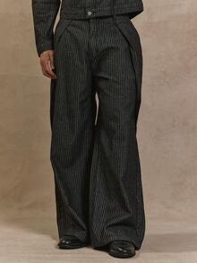 Musero Pinstripe Denim Trousers Baggy Straight Leg Button Fastening Jeans Only Autumn Winter - Multicolor - View 2