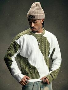 AXEPEAK Herren Lässig Farbblock Patchwork Pullover, Herbst/Winter