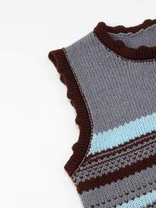 Resyla Comfortable Versatile Retro Striped Loose Fit Vest - Grey - View 5