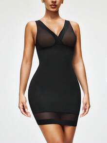 SHAPORA Women's V-Neck Slimming Shaping Bodycon Dress, One-Piece For Holiday Party And Nightclub - Black - View 8