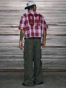 AXEPEAK 男士多尺码宽松翻领短袖印花侧开衩梭织街头潮流衬衫 - 彩色 - 查看 5