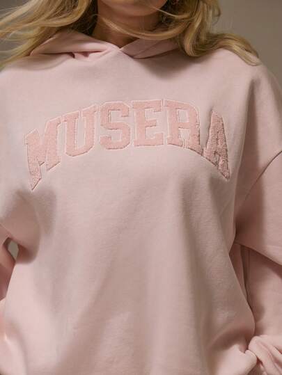 MUSERA Áo Hoodie cỡ lớn thêu họa tiết khẩu hiệu mùa thu dễ thương ấm áp lễ hội ngày lễ màu anh đào sơn mài phong cách thường ngày đi nghỉ mát mùa hè