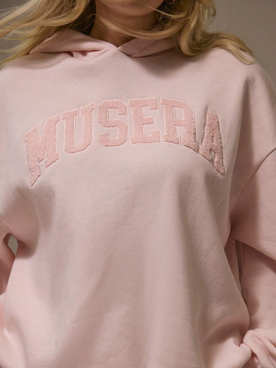 Curve Pink Graphic Slogan Overd Embroidered Hoodie