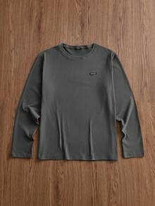 SWAVVY Áo thun nam tay dài cổ tròn in chữ đơn giản, rộng rãi - Nhiều màu - Xem 9