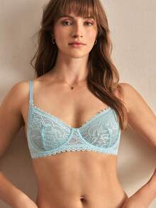 Charlaine 1pc Blue Lace Underwire Bra Lingerie Bra - Blue - View 3