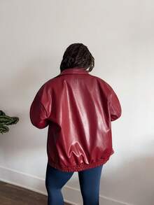 Tyla Gomez Chaqueta roja con cremallera, de manga larga y hombros caídos, para otoño/invierno - Burdeos - Ver 2