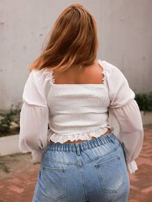 MelDlgn Plus Size Vintage Women'S Sweetheart Neckline Shirt With Ruffled Sleeves - White - View 2