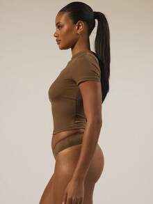 MUSERA ESSENTIALS Cap Sleeve Crewneck Top And Cheeky Hipster Knickers Multipack Set Smooth Stretch Autumn Lounge Winter Holidays Fall Underwear Everyday Essential - Coffee Brown - View 3