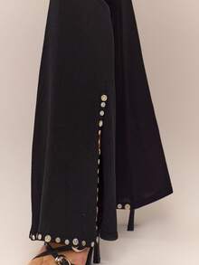 MUSERA 低腰针织珍珠母贝纽扣装饰喇叭裤套装（仅下装）秋冬晚装优雅性感圣诞派对场合高级新年