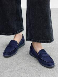 CUCCOO BIZCHIC 女士时尚咖啡色绒面舒适休闲乐福鞋，适合通勤、户外散步、工作、日常穿着，百搭平底鞋 - 藍色 - 查看 10