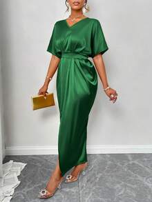 SOLERSUN Cocktail Dress,Winter Outfits,Prom Dress,Wedding Women Dresses,Oacnelorette, Glossy Fabric, Autumn Outdoor Clothing, Halloween Dress, Christmas, Winter Dress,Homecoming Dresses,Work Women,Concert Women Outfit ,Oacnelorette OUtftS,Business Casual Women,Tall Women Maxi Satin Women Outfit - Dark Green - View 3