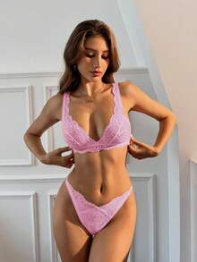 Aloruh Women's Floral Lace Comfortable Lingerie Set - Baby Pink - View 7