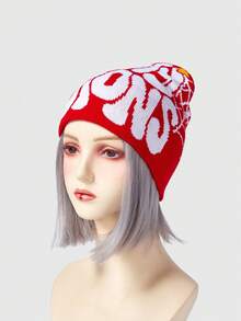 DareSee 保暖针织帽，Y2K风格，亚克力字母设计，男女通用，秋冬休闲街头风，冬季礼物，音乐节必备 - A - 查看 1