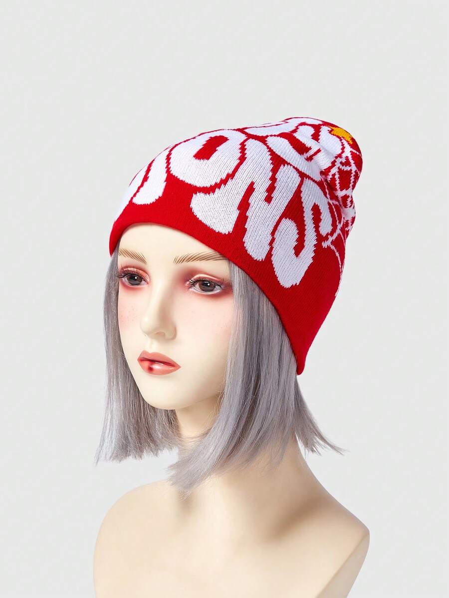 DareSee 保暖针织帽，Y2K风格，亚克力字母设计，男女通用，秋冬休闲街头风，冬季礼物，音乐节必备 - A - 查看 1