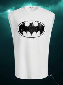 BATMAN X SHEIN Men Casual Bat Printed Tank Top For Summer, 2000s Style - White - View 6