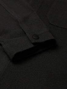 Manfinity Homme 男士口袋贴扣大衣，男士夹克，长袖，黑色，休闲，秋冬 - 黑色 - 查看 4