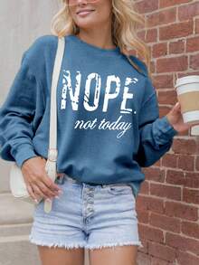 EMERY ROSE Plus Size Women's Casual Letter Printed Sweatshirt Pullover Fall & Winter - Blue - View 3