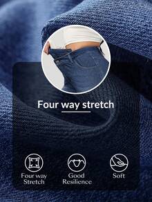 Flexra 女式休闲水洗不对称腰部修身牛仔裤 - 藍色 - 查看 8