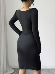 Rafferiza Váy midi trễ vai phối màu thanh lịch và tinh tế dành cho nữ, phong cách cao cấp, Thu/Đông - Đen và trắng - Xem 4