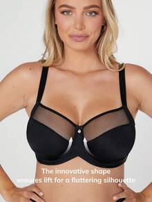 LUVLETTE Black Unlined Full Coverage Side Support Mesh Sheer Basic Breezy Comfort Minimizer Bra