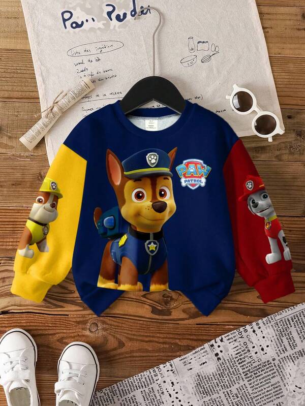 SHEIN | PAW Patrol Young Boy Casual Fashionable Street Cartoon Dog & Letter Graphic Contrast Color Dropped Shoulder Loose Fleece Sweatshirt, Autumn/Winter