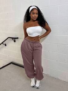 Alexandranx 水洗抽绳腰部慢跑裤春假休闲机场夏季活力圣诞秋冬 - 摩卡棕 - 查看 1