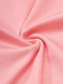 SHEIN Explorewe 2pcs/Set Tween GirlsOblique Shoulder Ribbed Fitted Long Sleeve Top + Straight Leg Pants Outfit - Dusty Pink - View 5