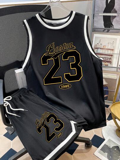 Manfinity Joysei Black Ribbed Tank Top Set For Men (Standard Sizes),Back To School