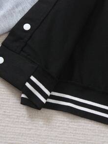 SHEIN Genkimix Kids 4-7 Years Old Young Boys' Collegiate Baseball Jacket 2-Piece Set - Black Knit Cardigan Baseball Jacket With White Sleeves, Letter "P" Print, Matching Printed Sweatpants With Ribbed Collar, Cuffs And Hem, Comfortable And Casual, Suitable For Spring/Autumn, Daily Wear, Sports, School, Travel - Multicolor - View 8