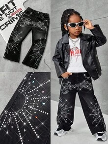 Quần jean denim đen dáng rộng đính đá phong cách đường phố cổ điển Young Boy Bolty, Thu Đông, Thường ngày và đa năng Thu/Đông, Trang phục thường ngày và đường phố, Halloween và Giáng Sinh, Năm mới, Lễ Tạ ơn cho Quần jean mùa đông, Mùa đông, Quần jean đường phố, Thêu, Quần jean đính đá - màu đen - Xem 2