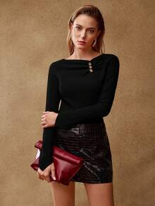 MOTF PREMIUM RUCHED SLIM FIT T-SHIRT - Black - View 5