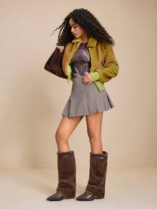 Daringsoles Botas Femininas Estilo Western Com Bico Fino, Salto Grosso E Franjas, Modelo Slim Fit De Cano Alto. - Castanho - Ver 5