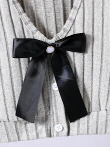 Sparklyn 少女休闲百搭优雅蝴蝶结外套+针织罗纹连衣裙两件套，秋冬款 - 杏色 - 查看 4