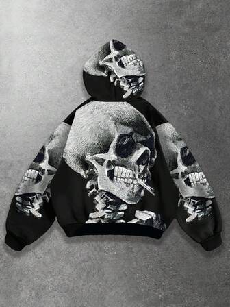 Street Life Felpa con cappuccio in pile con stampa digitale a teschio da uomo