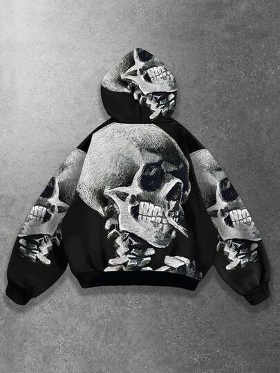 sweat-shirt à capuche en polaire avec imprimé tête de crâne pour homme